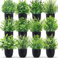Der Rose 12 Pack Small Fake Plants in Black Pots, Bathroom Decor Indoor | by DerRose