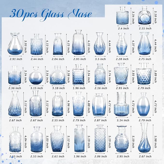 Der Rose 30pcs Glass Bud Vases, delicate embossed patterns, thick sturdy glass - Image 3
