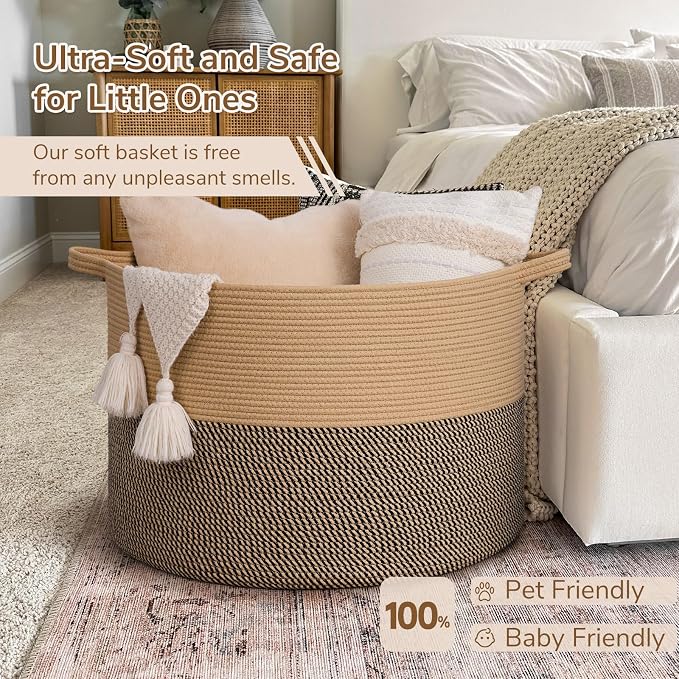 INDRESSME 115L Extra Large Woven Wicker Blanket Basket Living Room | Wicker - Image 5