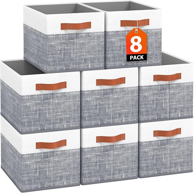 Collapsible Storage Baskets for Shelves, 8 Pack Foldable Fabric Storage Bins by Fabtotes