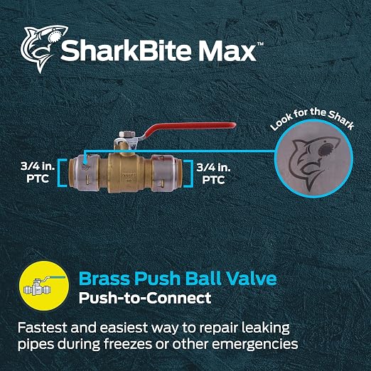 SharkBite Max 3/4 Inch Ball Valve, Push To Connect Brass Plumbing Fitting - Image 2