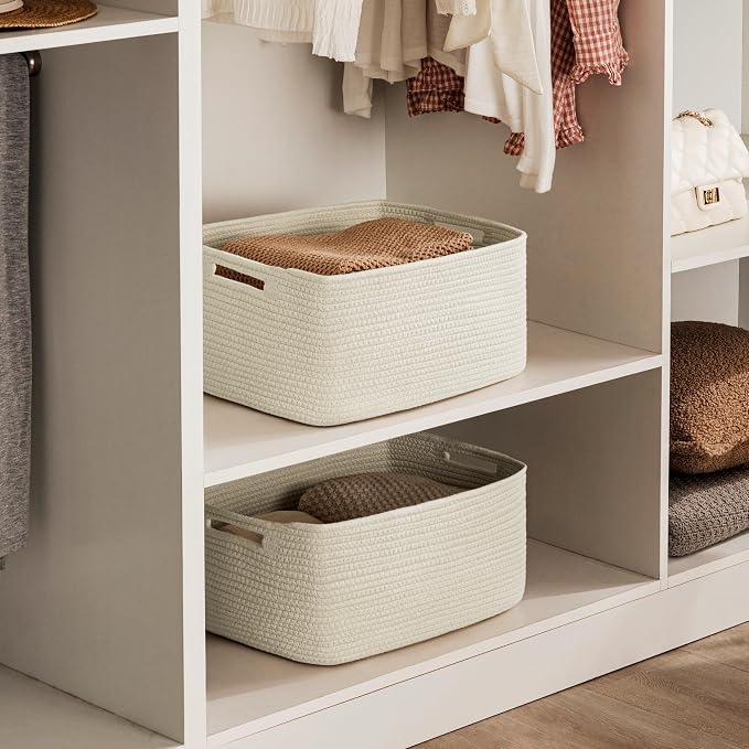 2 Pack Storage Baskets for Organizing, Large Woven Storage Basket, Cotton Rope - Image 4