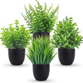 Der Rose 4 Pack Small Fake Plants in Black Pots, Bathroom Office Decor | by DerRose