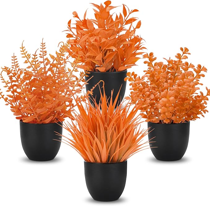 Der Rose 4 Pack Fall Fake Plants in Black Pots, Autumn Home Decor Indoor | by DerRose