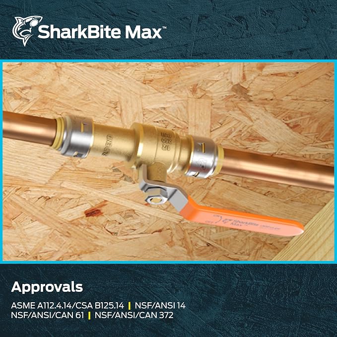 SharkBite Max 1 x 1 Inch Push-to-Connect Slip Ball Valve, Brass Plumbing Fitting - Image 6