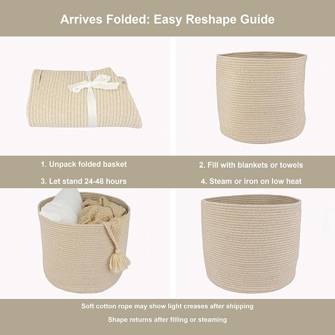 XUANGUO Cotton Rope Basket For Girls Boys Kids 16”X14” | Baby Laundry Baskets - Image 7