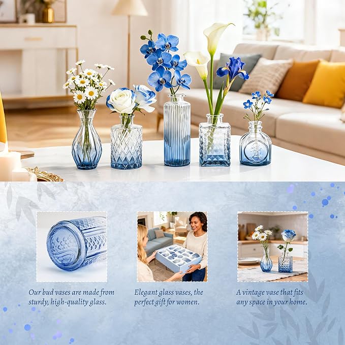 Der Rose 30pcs Glass Bud Vases, delicate embossed patterns, thick sturdy glass - Image 5