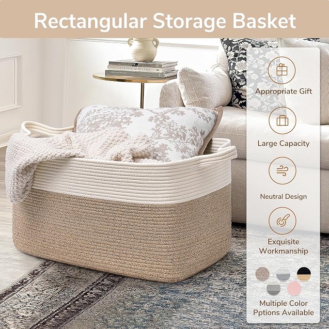 Goodpick Large Woven Rope Blanket Basket, Living Room, Bedroom & Nursery - Image 7