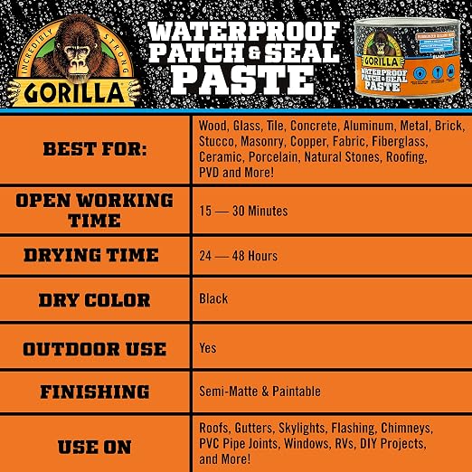 Gorilla Waterproof Patch & Seal Rubberized Sealant Paste, 1lb Can | Blocks Water - Image 5