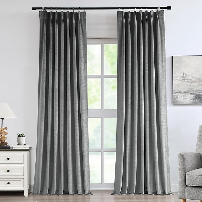 Vision Home Dark Gray Velvet Pinch Pleated Blackout Curtains 40Wx112L Inch | 2 by VisionHome