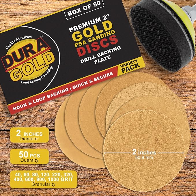 Dura-Gold Premium 2" Gold Hook & Loop Sanding Discs Variety Pack Box - Image 2