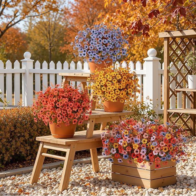 SHareconn 48Pcs Artificial Fall Flowers UV Resistant Fake Mums - Image 8