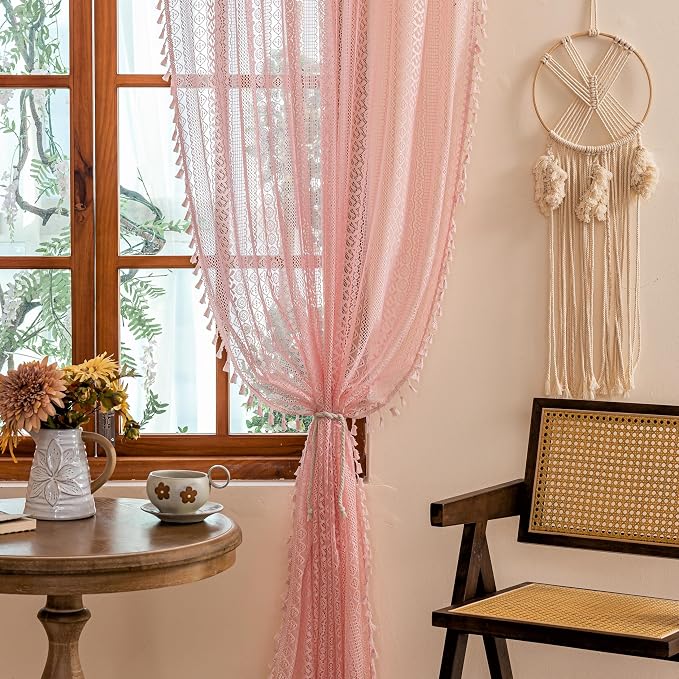 Sutuo Home Light Pink Boho Curtains 84 inches Long - Image 3