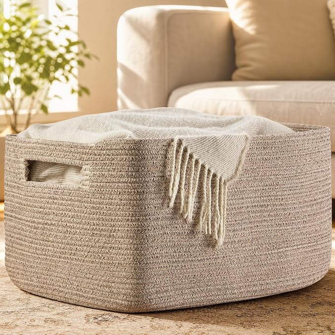 Optish 95L Large Woven Blanket Basket, Cotton Rope Laundry Basket, a lot of Toys by Optish