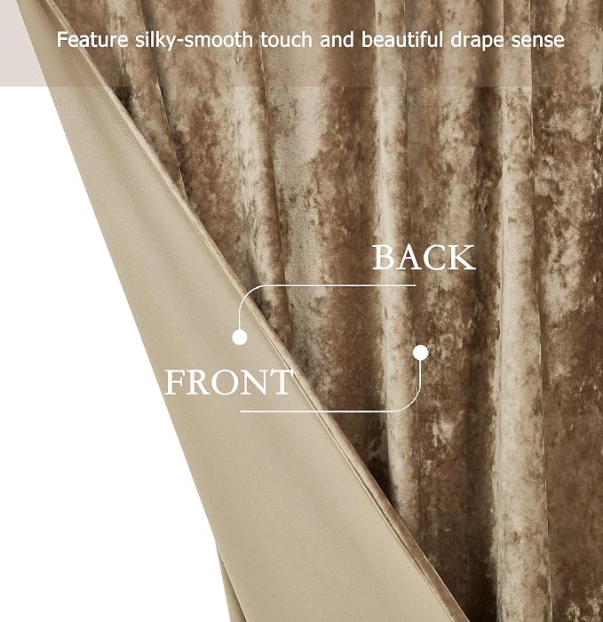 Chezmoi Collection Lux Tan Crushed Velvet Curtains 2 Panel Set - Image 4