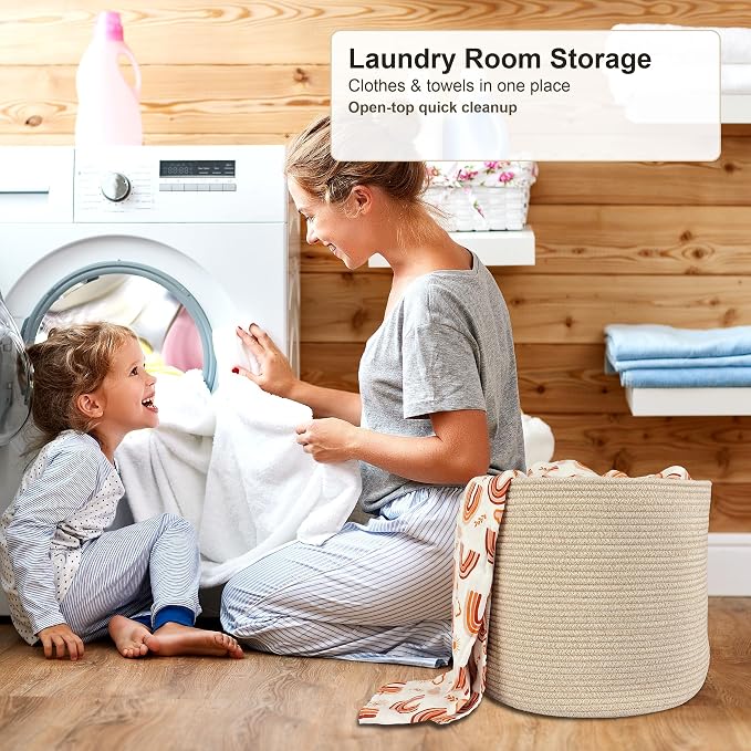 XUANGUO Cotton Rope Basket For Girls Boys Kids 16”X14” | Baby Laundry Baskets - Image 4