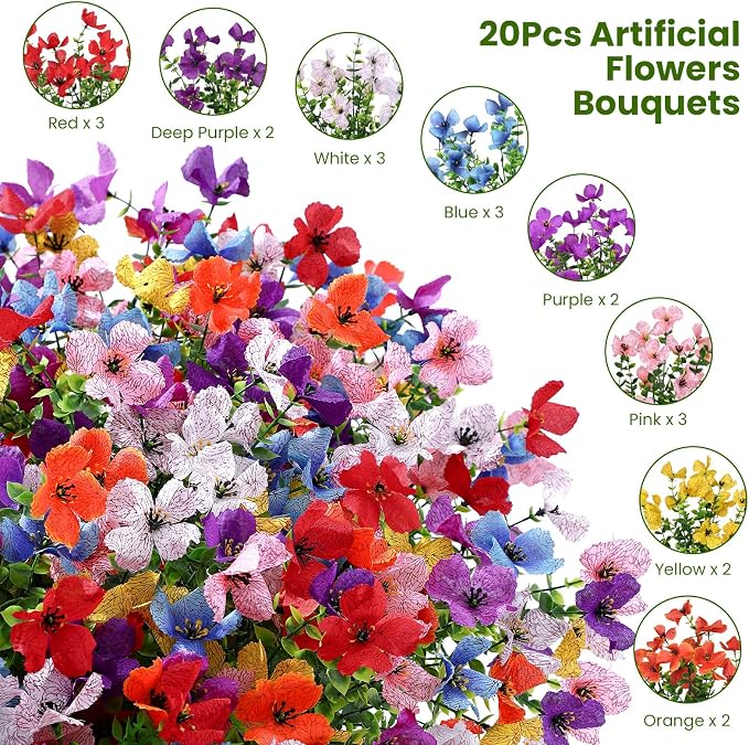 SHareconn 20 Bundles Artificial Flowers UV Resistant Outdoor Decor | Realistic - Image 2