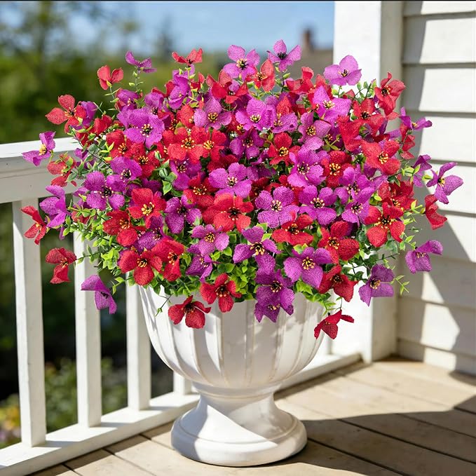 16 Pcs Artificial Flowers for Outdoors Decoration, silk flowers, faux plastic - Image 2
