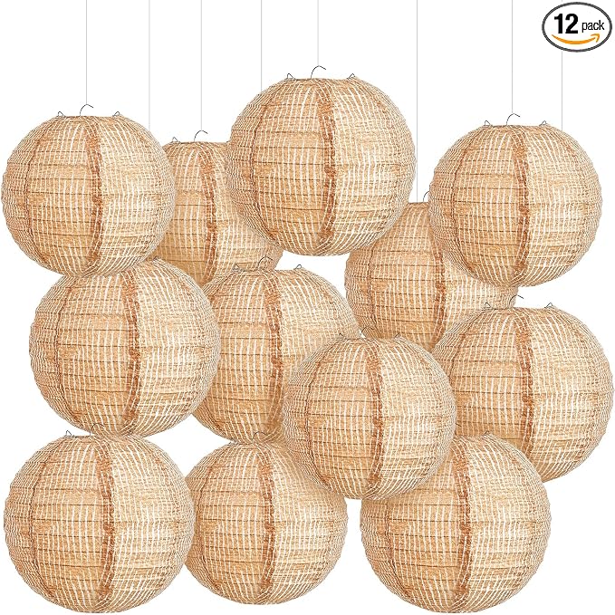 12 Pcs Print Burlap Paper Lanterns Classroom Decor, 10/12 Inch | Boho Hanging by Hortsun