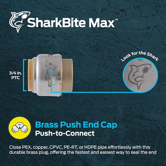 SharkBite Max 3/4 Inch Push Cap, Push to Connect Brass Plumbing Fitting - Image 2