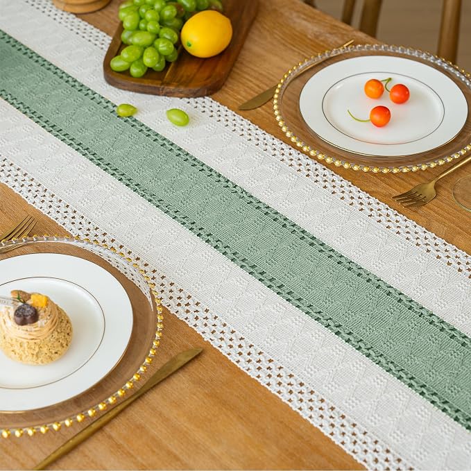 Boho Table Runner for Home Decor 12x60 Sage Green Fall Decorations | 60 Inches - Image 4