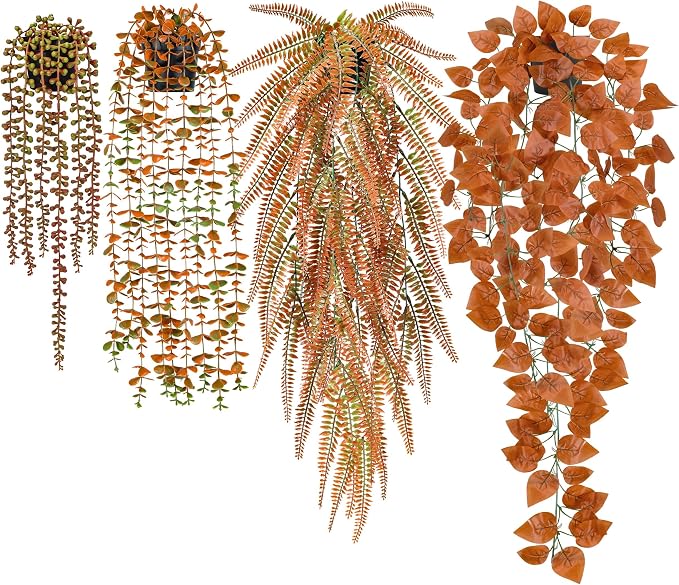 Der Rose 4 Pack Fake Fall Plants Hanging Orange Vines by DerRose