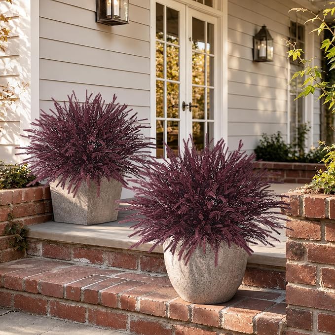 Artificial Faux Outdoor Plants for Fall Autumn Decor, 10 Bundles Burgundy Fake - Image 3