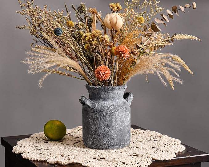 Quoowiit Ceramic Rustic Farmhouse Vase, Distressed Decorative Flower Vases - Image 3
