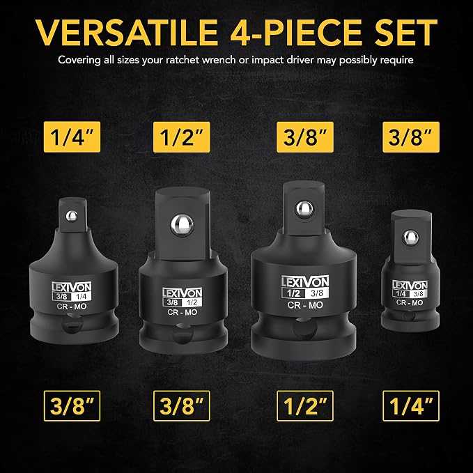 LEXIVON Impact Socket Adapter and Reducer 4-Piece Set | 1/4" - Image 3