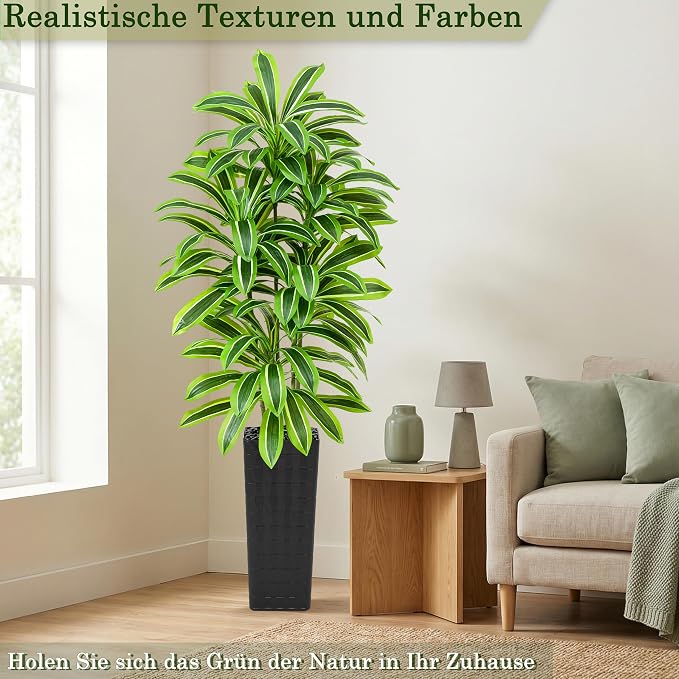 Artificial Dracaena Tree: 7FT Fake Plants Silk Faux Trees（Black Pot） | - Image 8