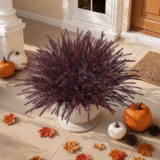 Artificial Faux Outdoor Plants for Fall Autumn Decor, 10 Bundles Burgundy Fake - Image 8
