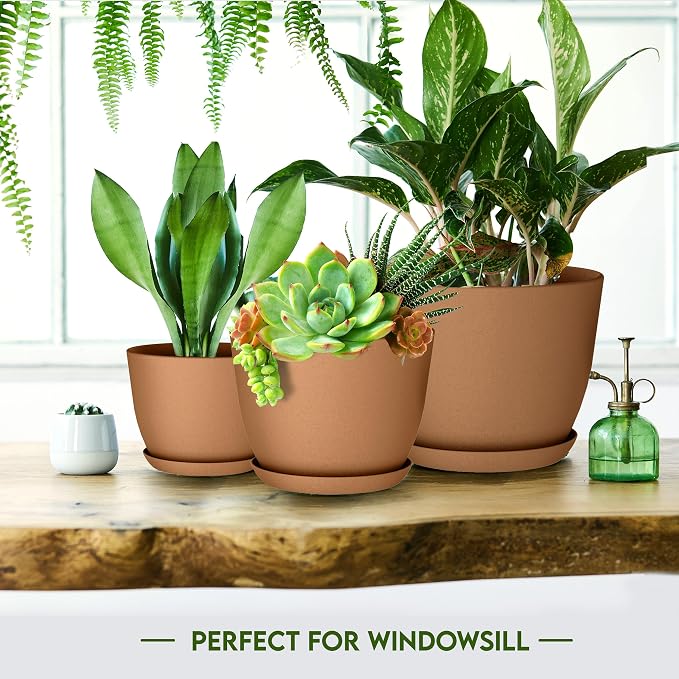 Plant Pots Indoor with Drainage, 5 Pack Multi-Size Planters Set, Terracotta | - Image 6