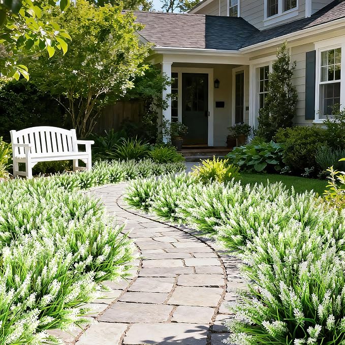 16PCS Artificial Flowers Outdoor, Fake White Monkey Grass Plants | UV Resistant - Image 5