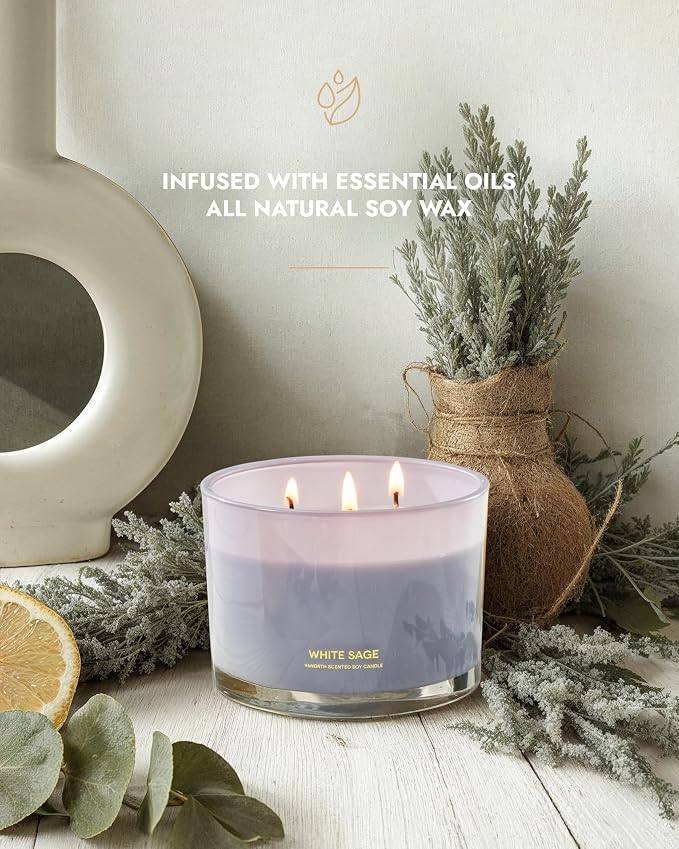 Luxury White Sage Candle | Large 3 Wick Jar Candle | Up to 50 Hours Burning - Image 2