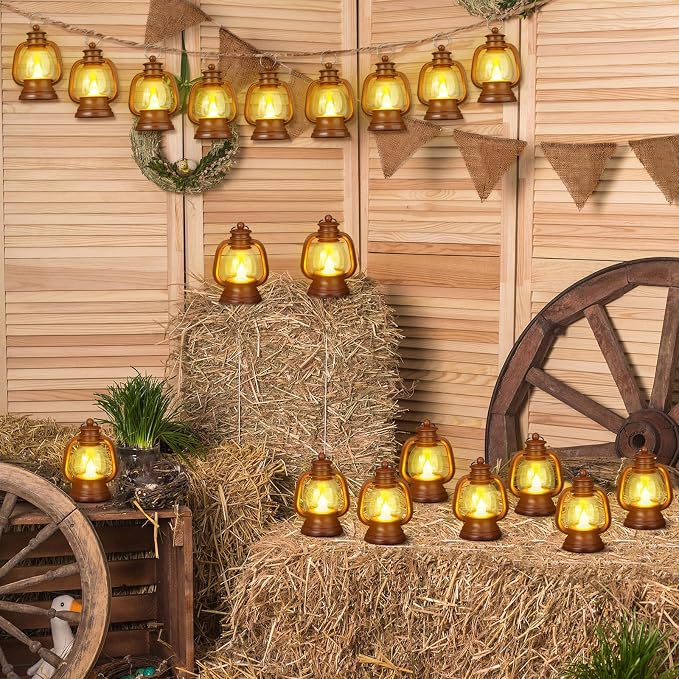 Ferraycle 12 Pcs Mini Lanterns 4 Inch Brown Lamp Table Decor | Western Cowboy - Image 3