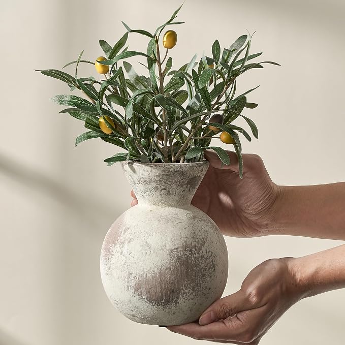 7" Ceramic Vase for Home Decor, Decorative Terracotta Farmhouse Rustic Vases - Image 6