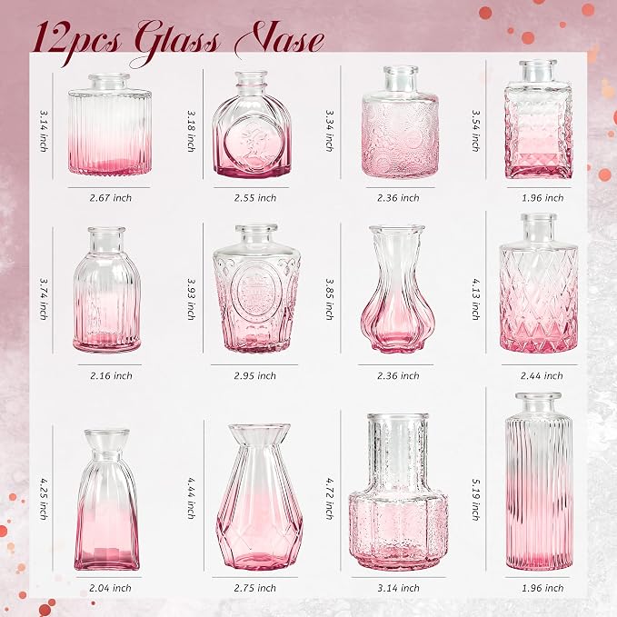 Der Rose 12pcs Glass Bud Vases, secure protective packaging, elegant vintage - Image 3