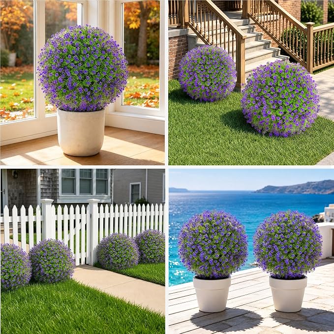 Artificial Purple Boxwood Topiary Ball Tree - Image 7