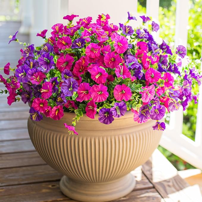 Artificial Flowers for Outdoors Fake Plants Outside Decoration, 12 Bundles Silk - Image 3