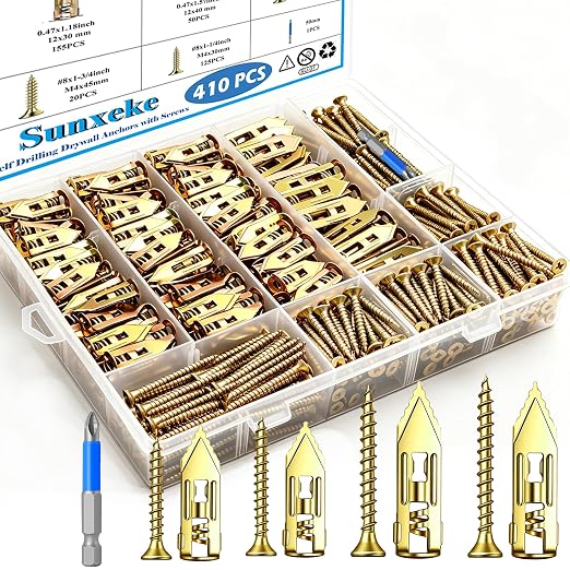 410PCS Self Drilling Drywall Anchors and Screws Kit, Heavy Duty Wall Anchors by Brandquality-Trustworthy