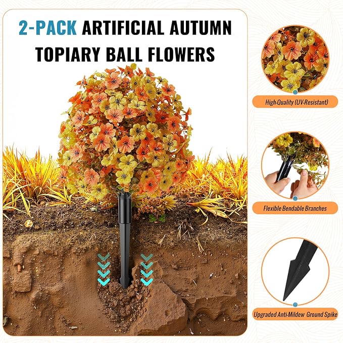 Alupssuc 4Pcs 20" UV Resistant Artificial Fall Ball Flowers - Image 3
