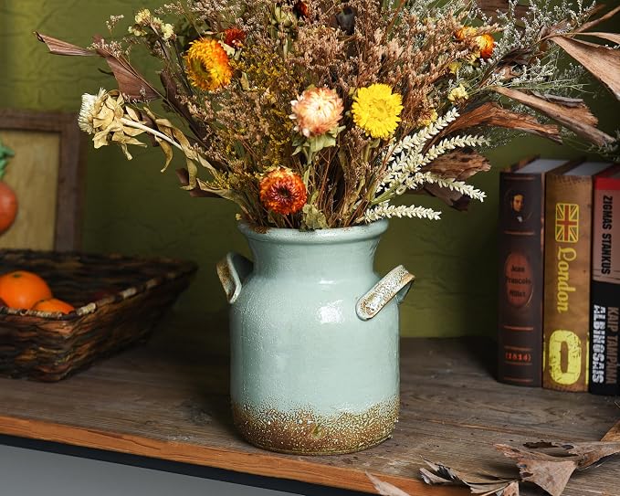 Quoowiit Ceramic Rustic Farmhouse Vase, Distressed Decorative Flower Vases - Image 3