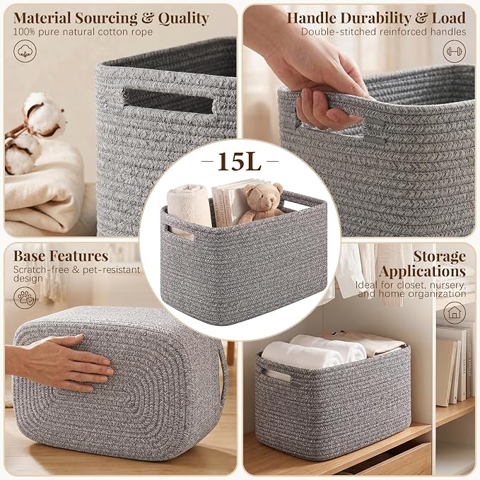 OIASKET 4Packs Natural Cotton Rope Storage Baskets - Image 3