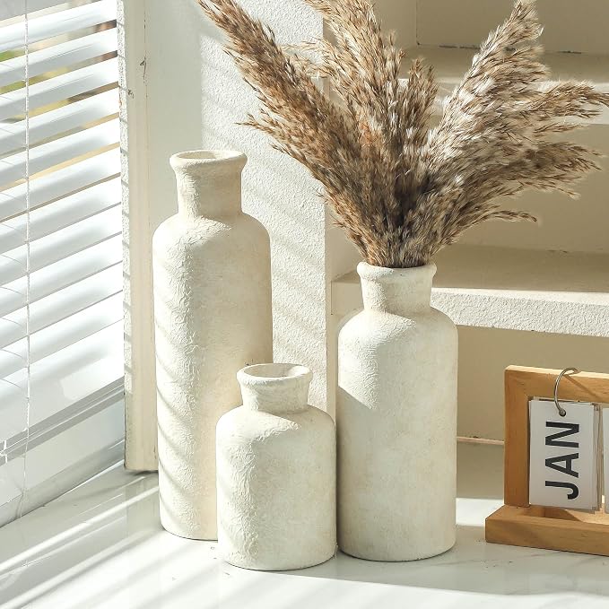 Ceramic Vases Set of 3, Pottery Rustic Farmhouse Decorative Vases Modern Decor - Image 7