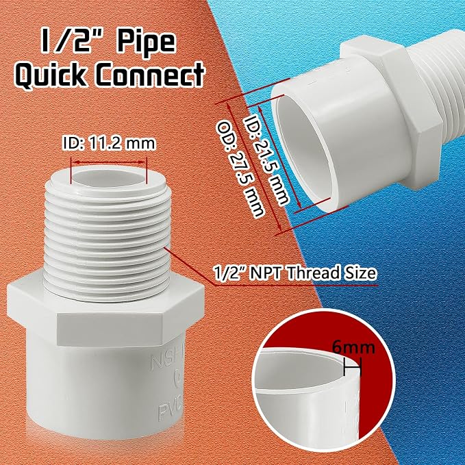 10Pcs 1/2" PVC Male Adapter, NPT Thread x Socket, Sch 40 Pipe Fitting | 1/2" - Image 2