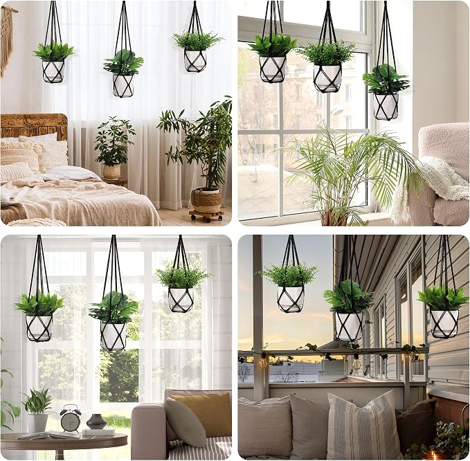 YIBOT Black Macrame Plant Hanger Indoor Hanging Planter Basket | 3 Pack Crochet - Image 9