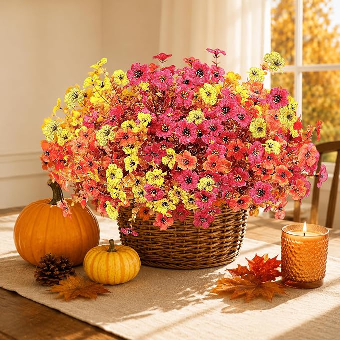Artificial Faux Mums Fall Flowers Plants - Image 7