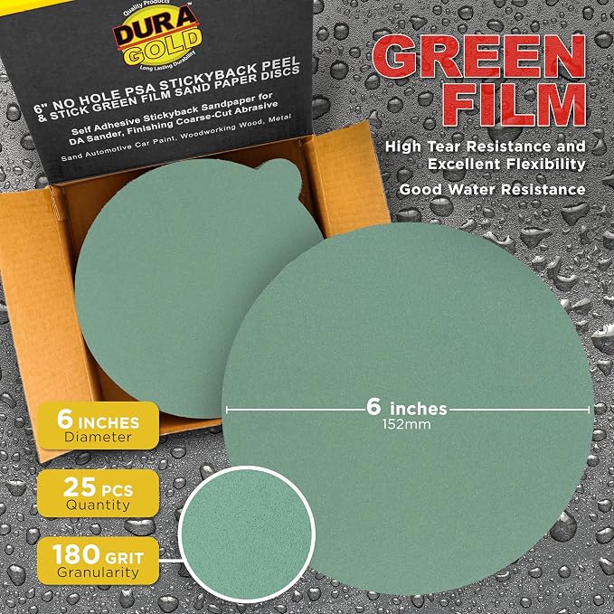 Dura-Gold Premium 6" Green Film PSA Sanding Discs - Image 2