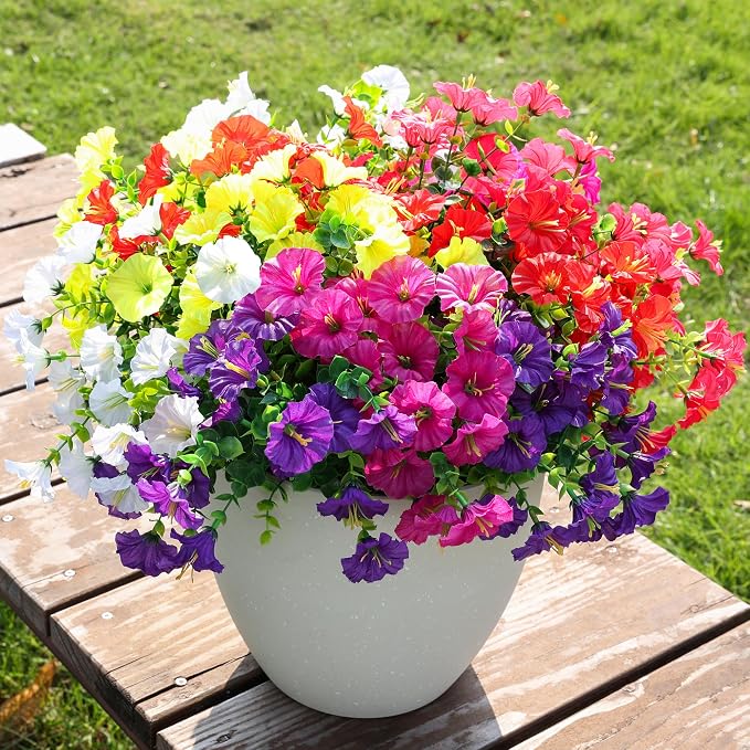 Artificial Flowers for Outdoors Fake Plants Outside Decoration, 12 Bundles Silk - Image 8