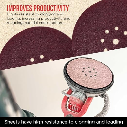 ProductionShop Premium 9" Red 9-Hole Pattern 80 Grit Sanding Discs, Box of 20 - Image 5